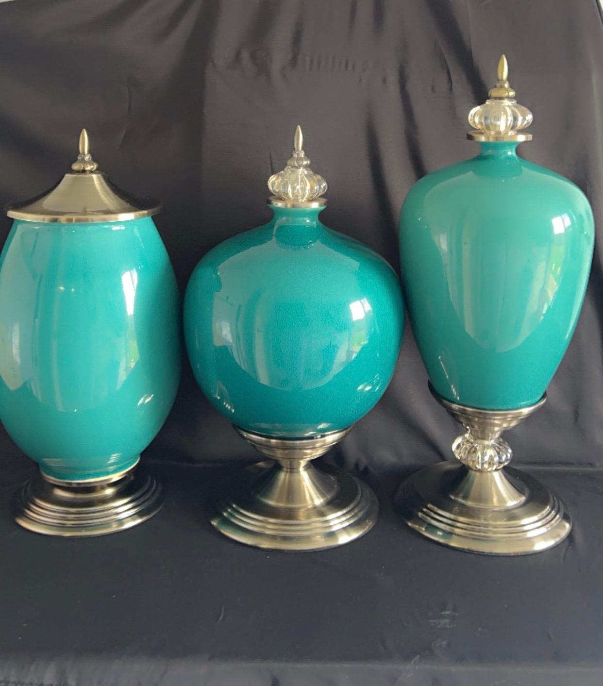 3-Piece Ceramic Vase Set – Teal Edition