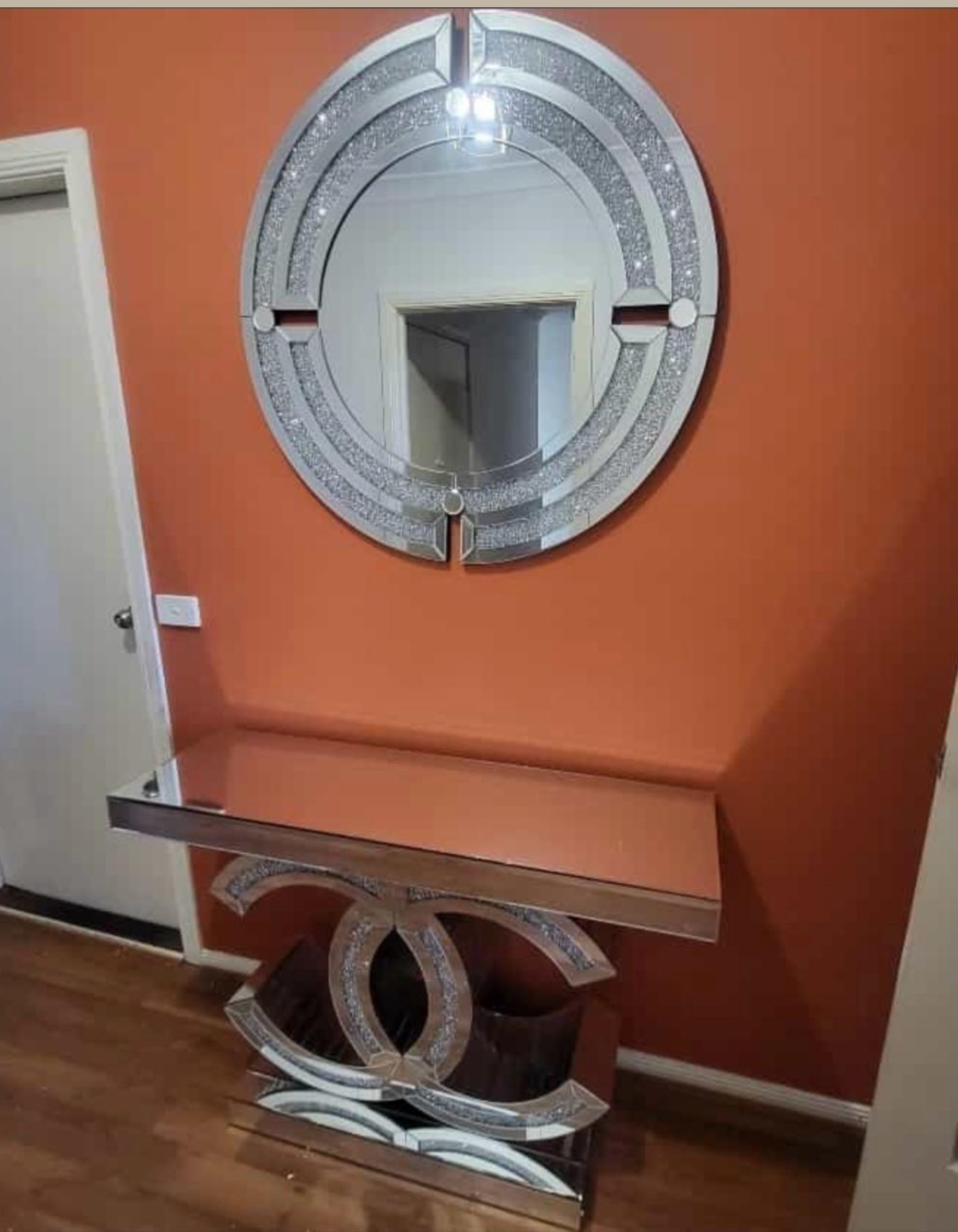Channel Shape Mirrored Console Table