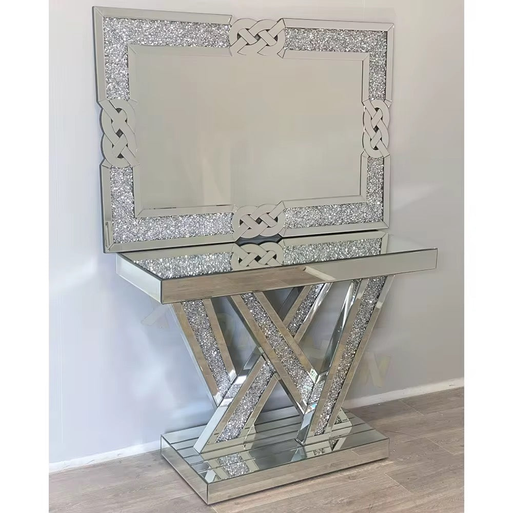 W Shape mirrored Console Table and mirror