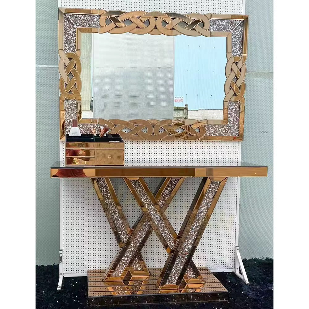 W Shape mirrored Console Table and mirror
