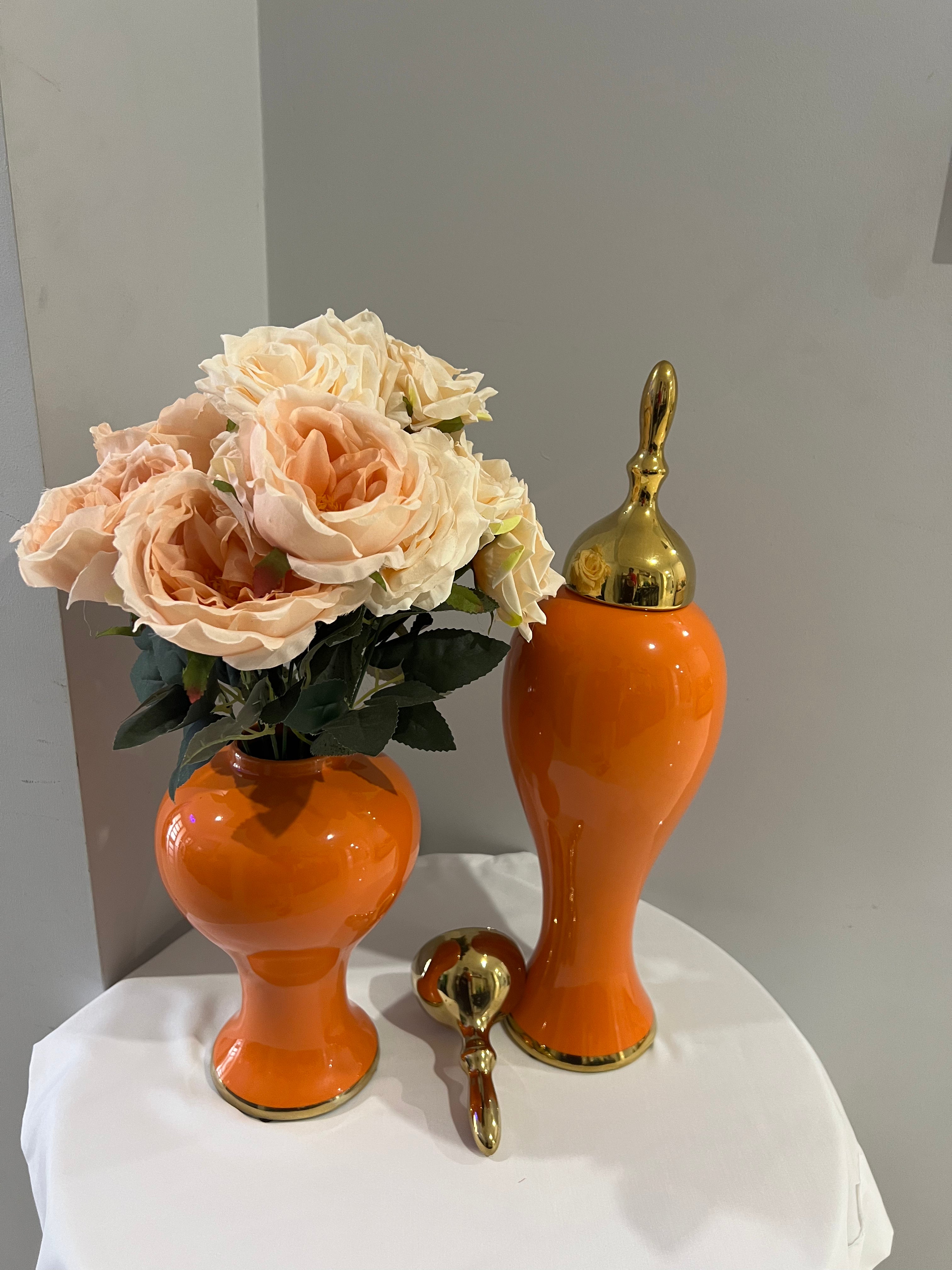 2-Piece Ceramic Vase Set – Orange Edition