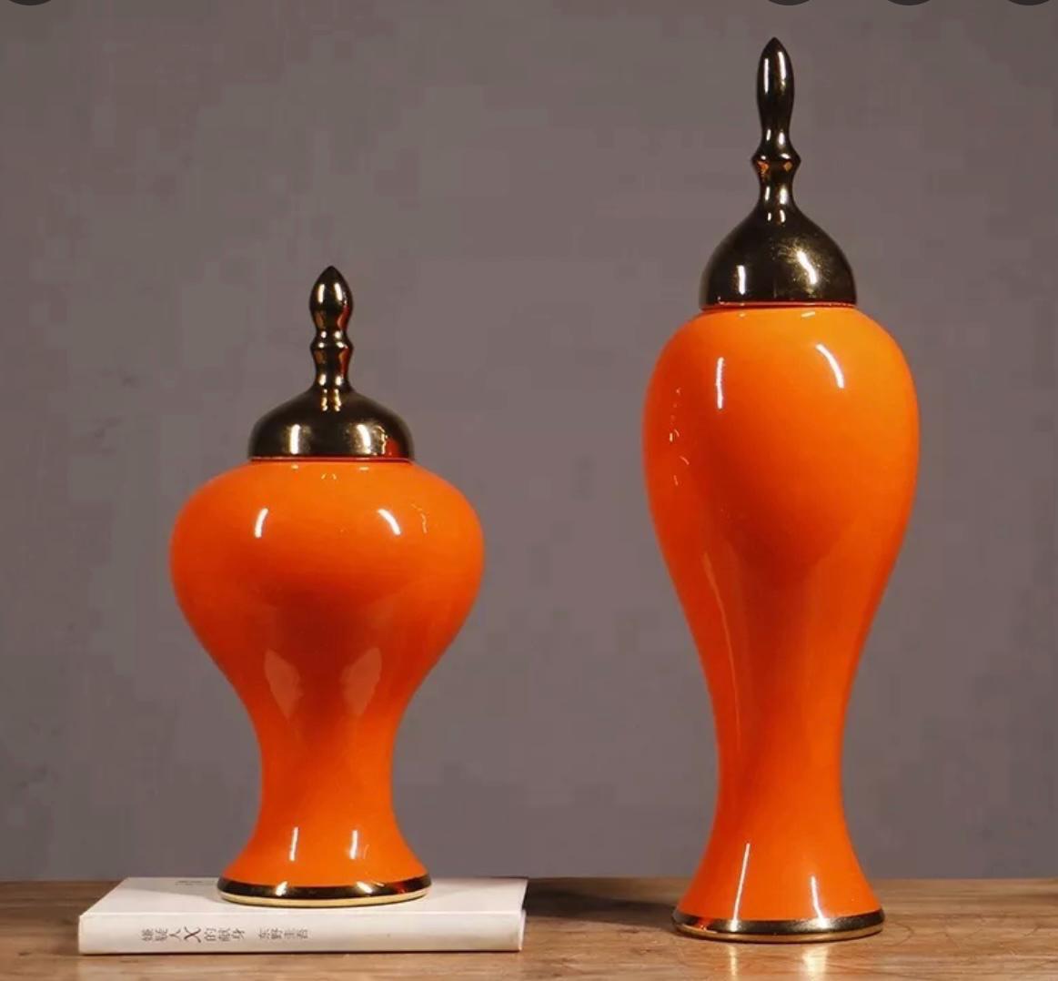 2-Piece Ceramic Vase Set – Orange Edition