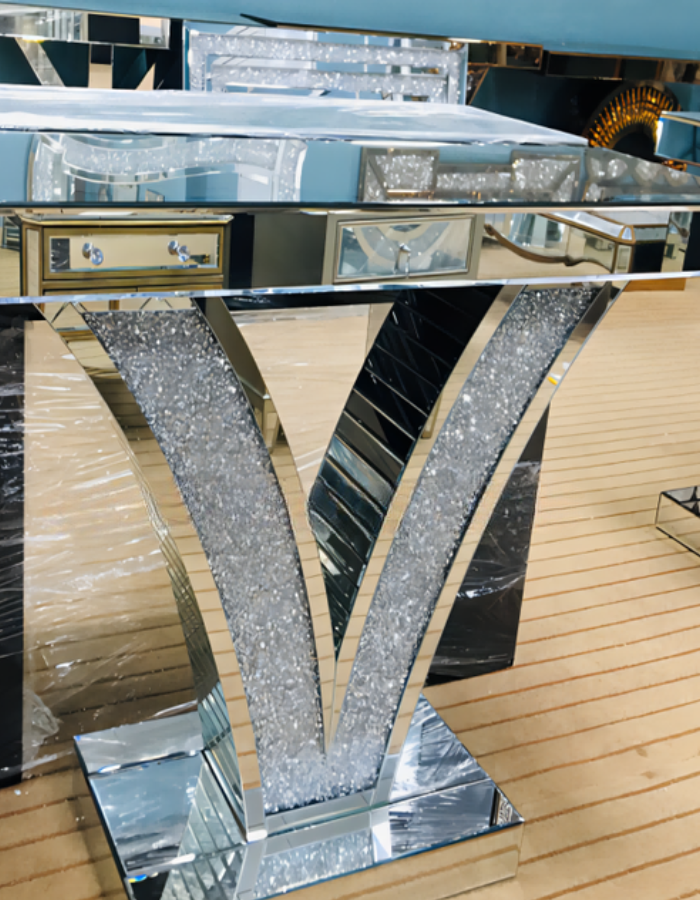 Silver Mirrored V- Shape Console Table