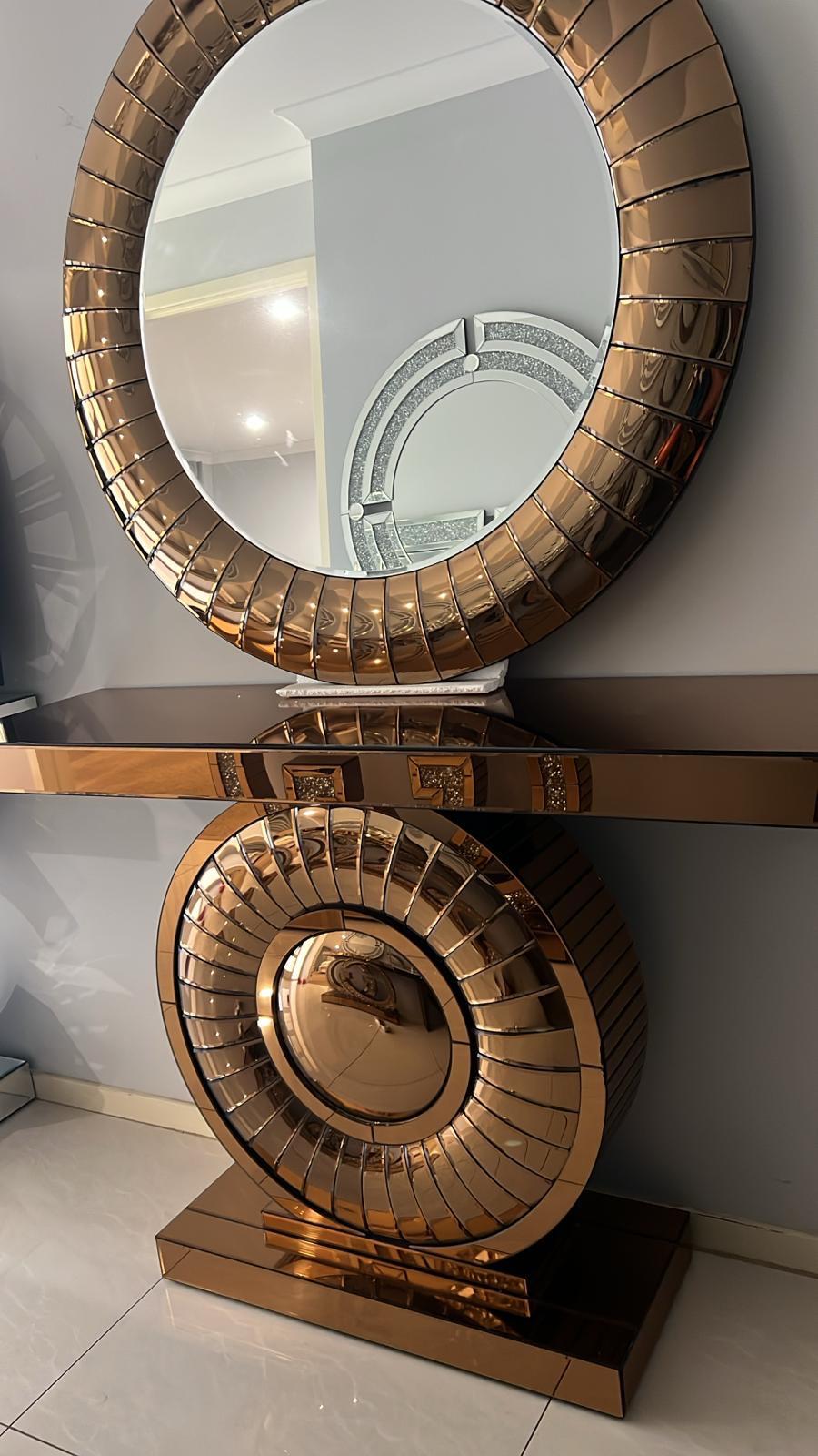 Wheel Shape Mirrored Console Table