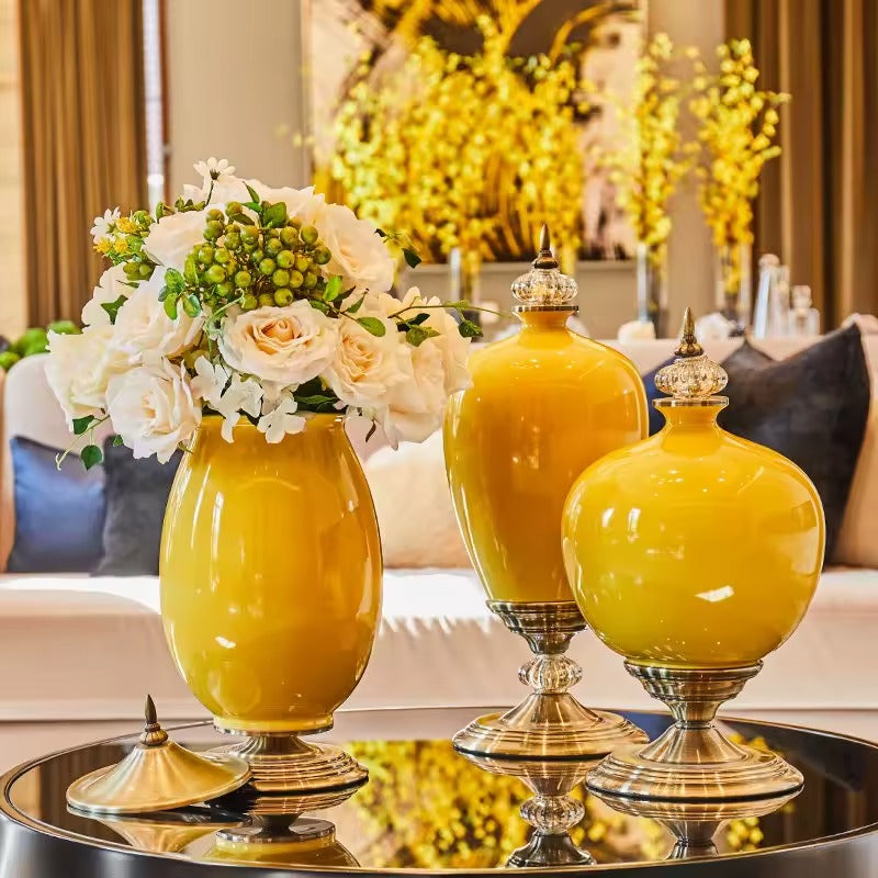 3-Piece Ceramic Vase Set – Yellow Edition