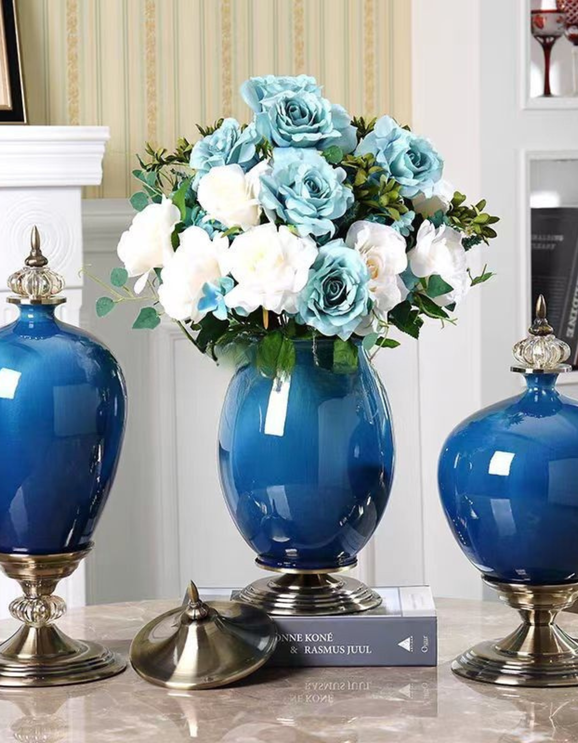 3-Piece Ceramic Vase Set – Royal Blue Edition